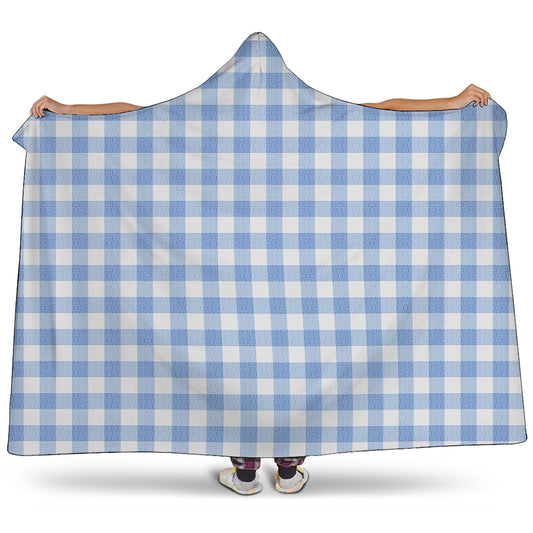 Cornflower Blue And White Gingham Print Hooded Blanket