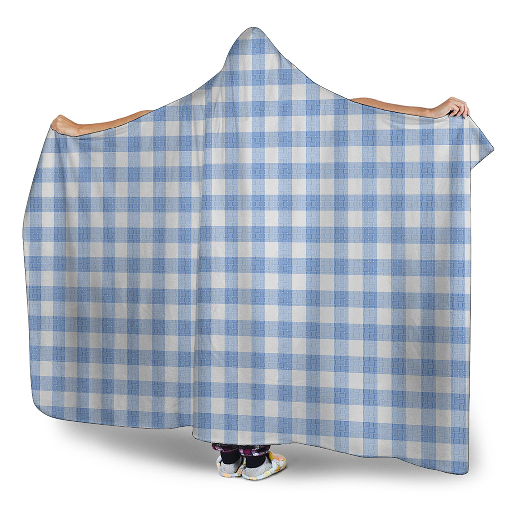 Cornflower Blue And White Gingham Print Hooded Blanket