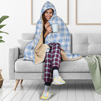 Cornflower Blue And White Gingham Print Hooded Blanket