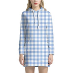 Cornflower Blue And White Gingham Print Hoodie Dress