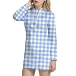 Cornflower Blue And White Gingham Print Hoodie Dress