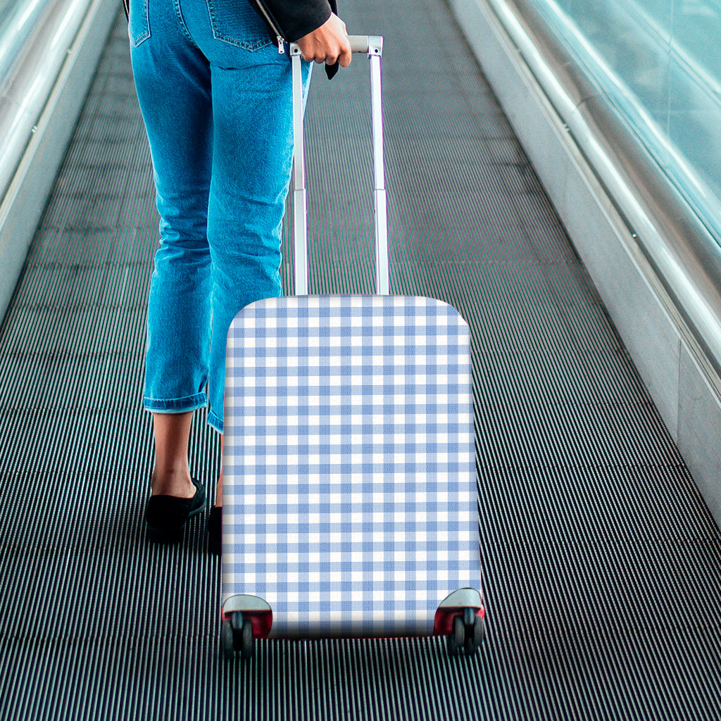 Cornflower Blue And White Gingham Print Luggage Cover