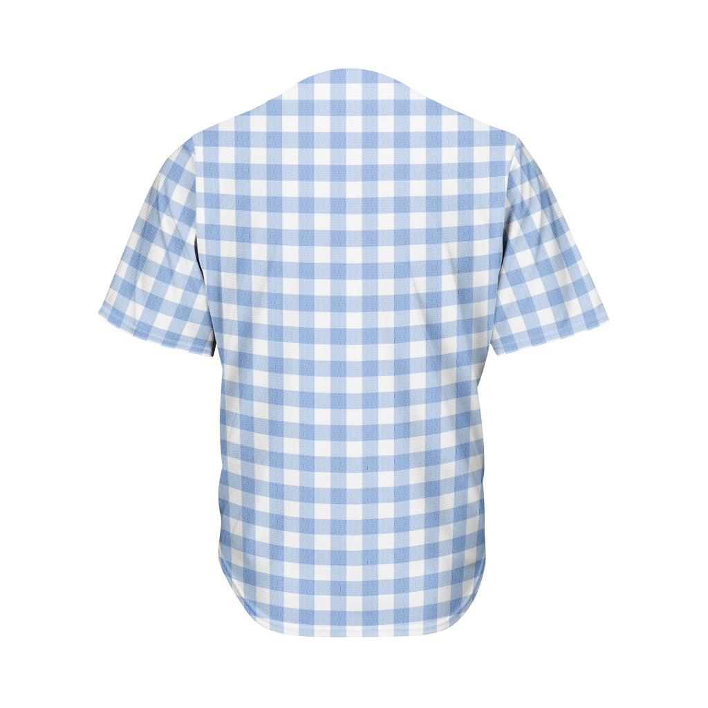 Cornflower Blue And White Gingham Print Men's Baseball Jersey