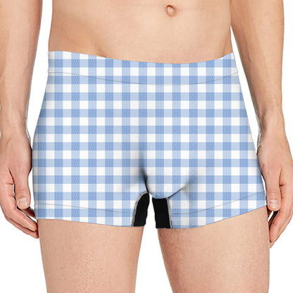 Cornflower Blue And White Gingham Print Men's Boxer Briefs