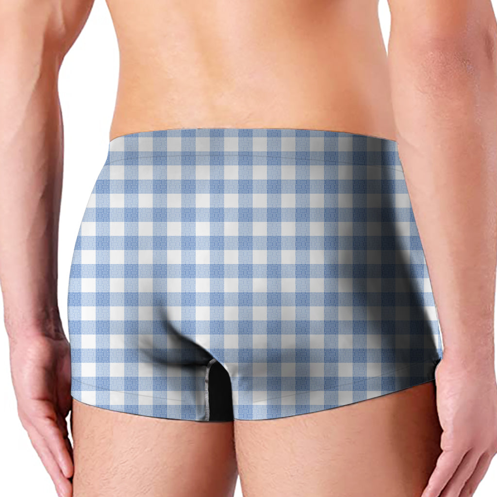 Cornflower Blue And White Gingham Print Men's Boxer Briefs