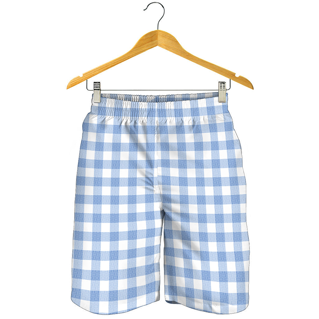 Cornflower Blue And White Gingham Print Men's Shorts