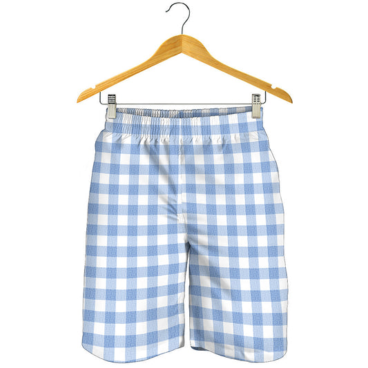 Cornflower Blue And White Gingham Print Men's Shorts