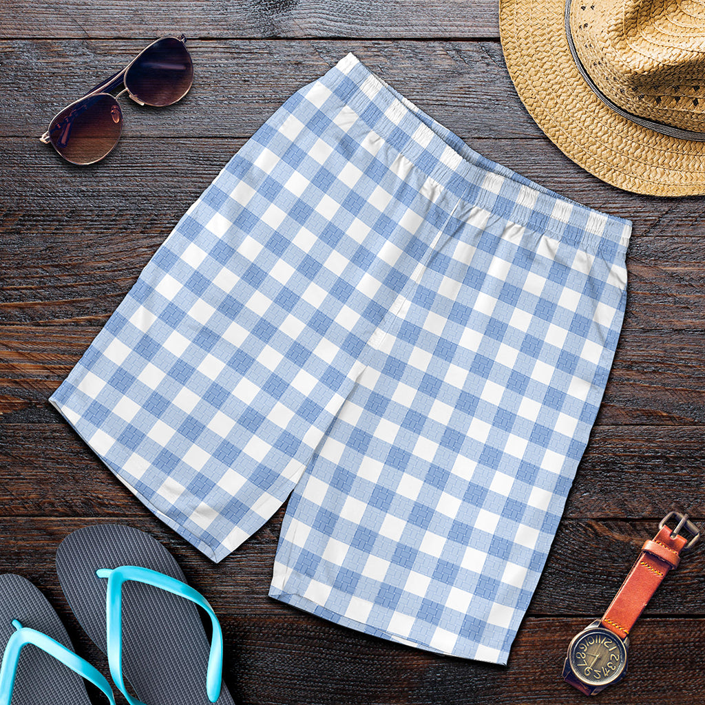 Cornflower Blue And White Gingham Print Men's Shorts