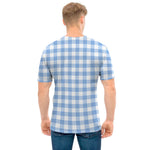 Cornflower Blue And White Gingham Print Men's T-Shirt