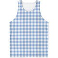 Cornflower Blue And White Gingham Print Men's Tank Top