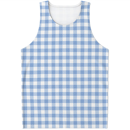 Cornflower Blue And White Gingham Print Men's Tank Top