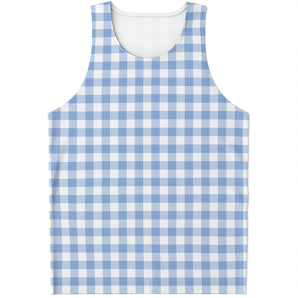 Cornflower Blue And White Gingham Print Men's Tank Top