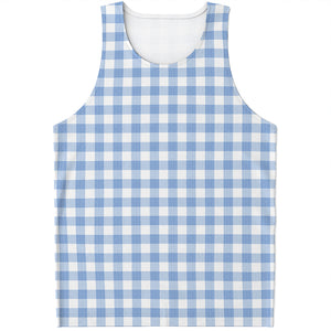 Cornflower Blue And White Gingham Print Men's Tank Top