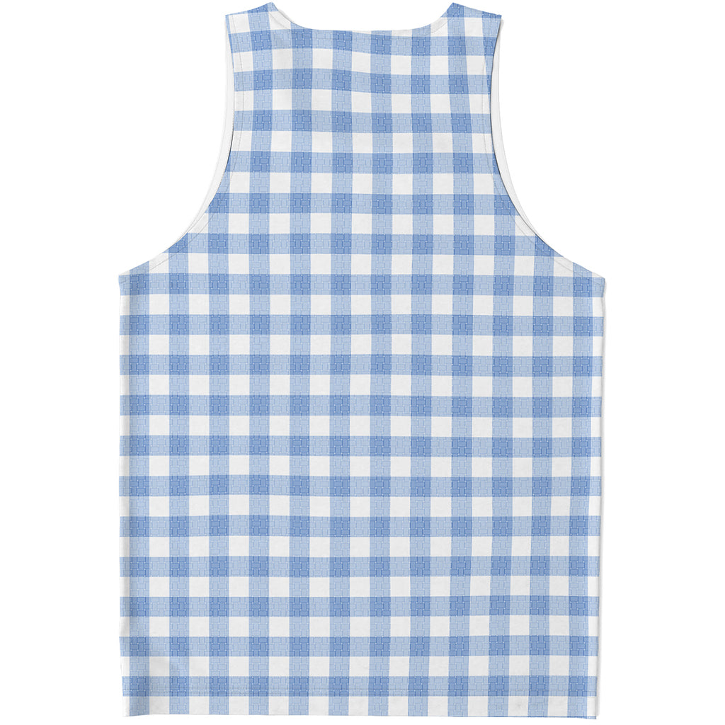 Cornflower Blue And White Gingham Print Men's Tank Top