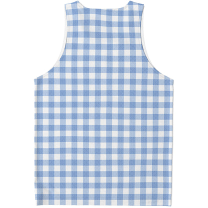Cornflower Blue And White Gingham Print Men's Tank Top