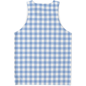 Cornflower Blue And White Gingham Print Men's Tank Top