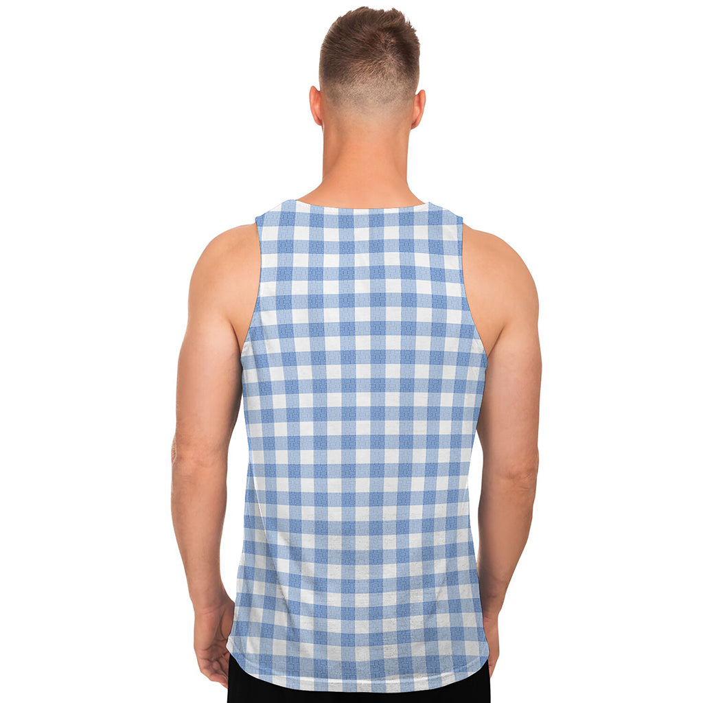 Cornflower Blue And White Gingham Print Men's Tank Top