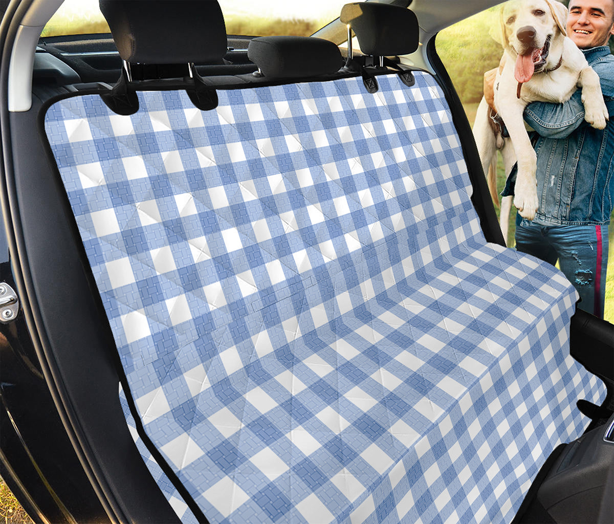 Cornflower Blue And White Gingham Print Pet Car Back Seat Cover