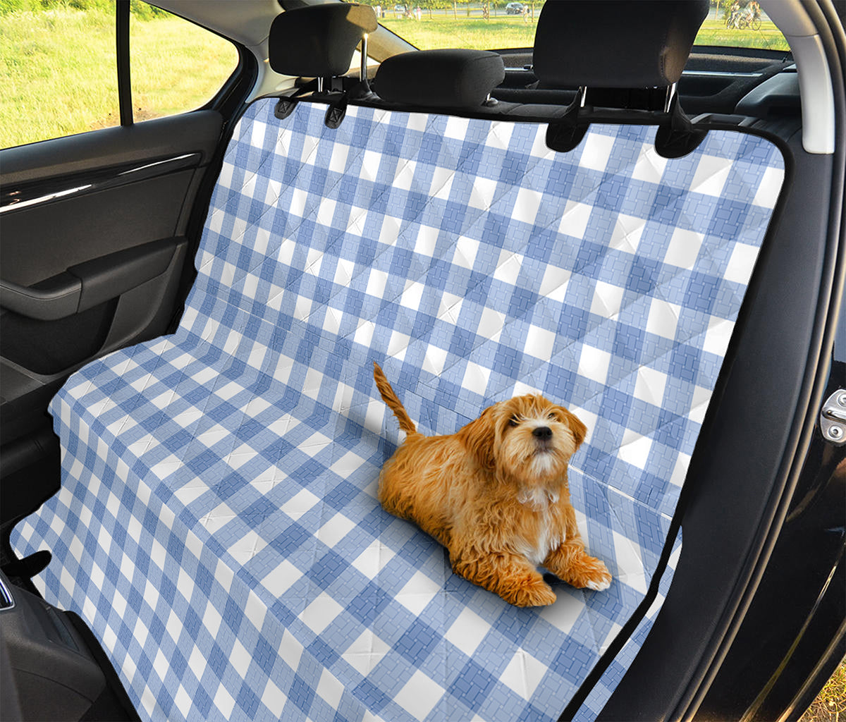 Cornflower Blue And White Gingham Print Pet Car Back Seat Cover