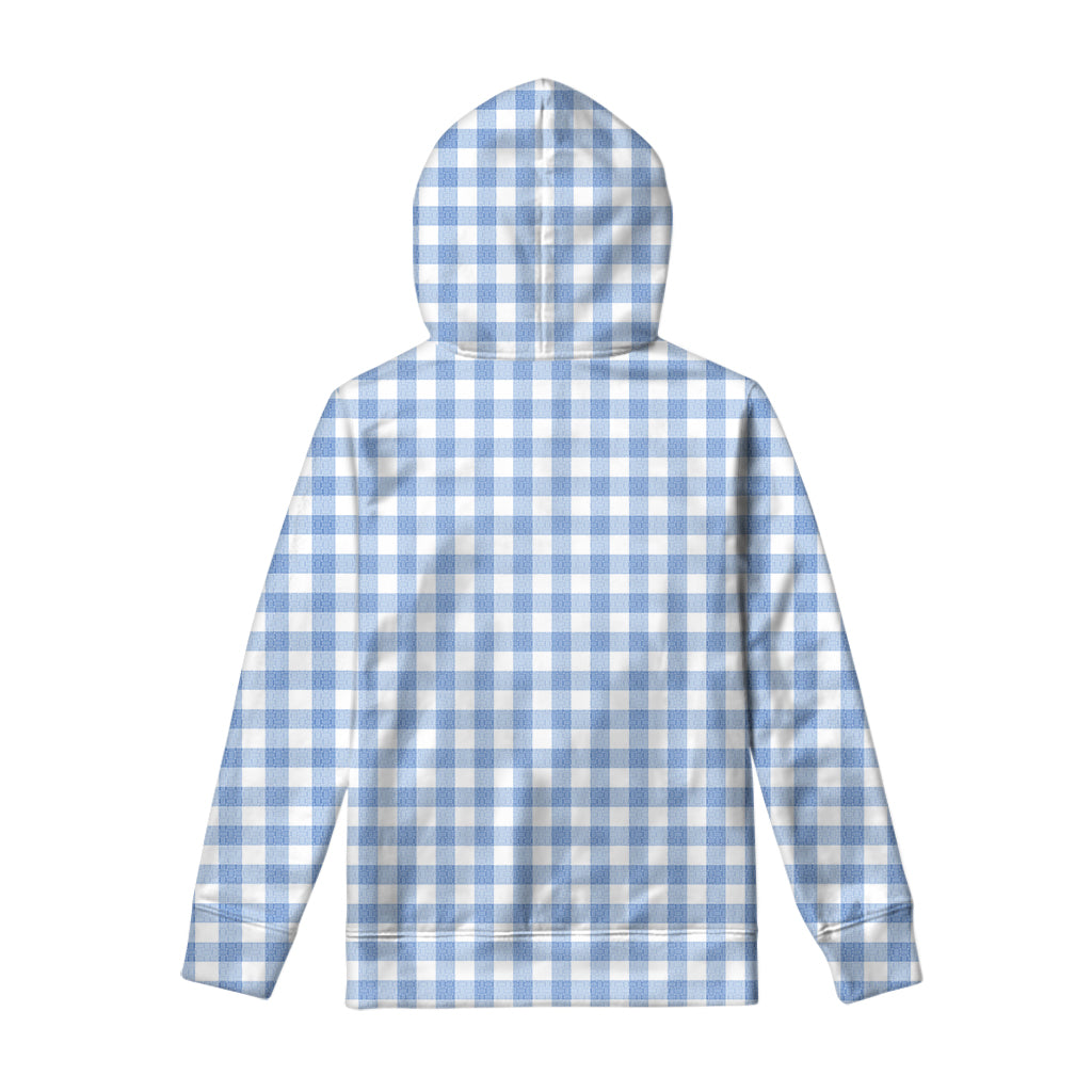Cornflower Blue And White Gingham Print Pullover Hoodie