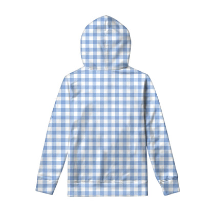 Cornflower Blue And White Gingham Print Pullover Hoodie