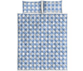 Cornflower Blue And White Gingham Print Quilt Bed Set