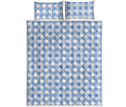 Cornflower Blue And White Gingham Print Quilt Bed Set