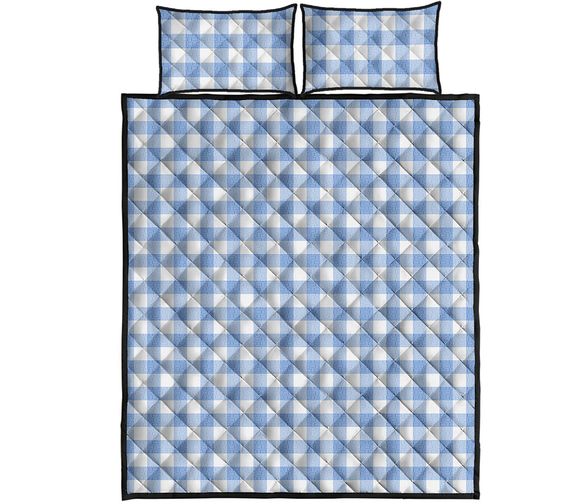 Cornflower Blue And White Gingham Print Quilt Bed Set