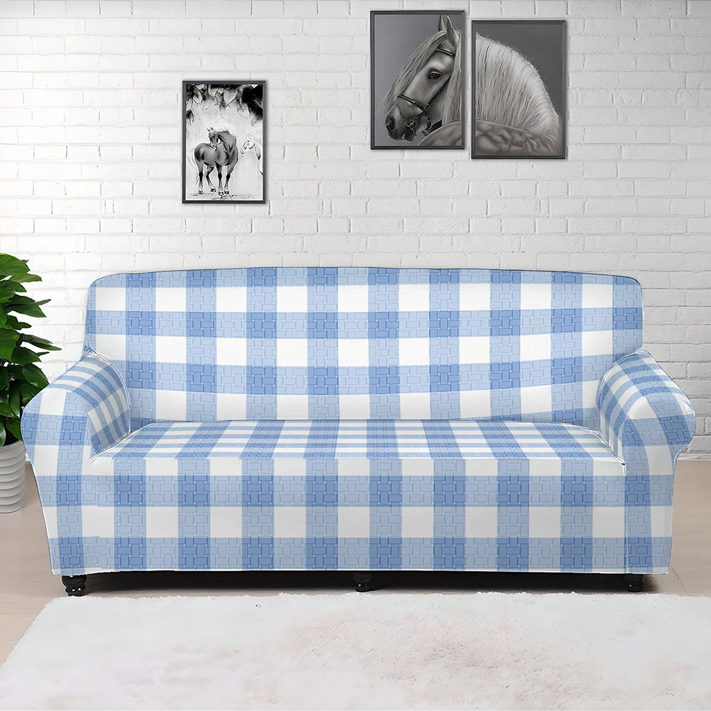 Cornflower Blue And White Gingham Print Sofa Cover