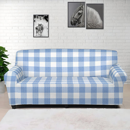 Cornflower Blue And White Gingham Print Sofa Cover