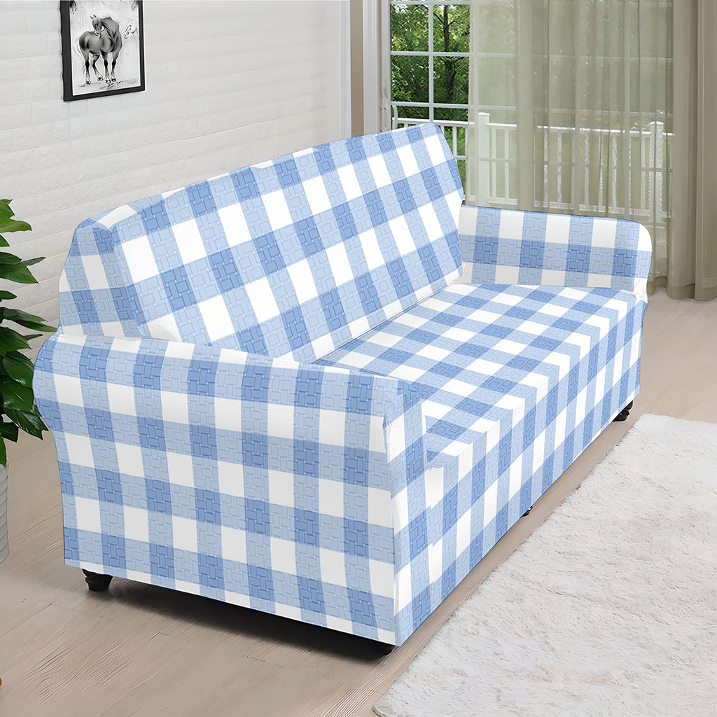Cornflower Blue And White Gingham Print Sofa Cover
