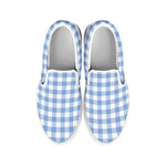 Cornflower Blue And White Gingham Print White Slip On Shoes