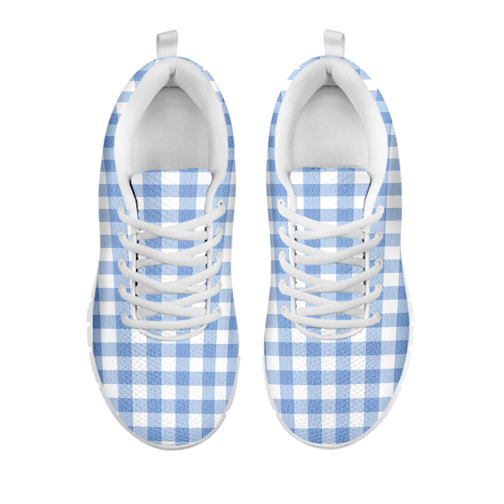 Cornflower Blue And White Gingham Print White Sneakers