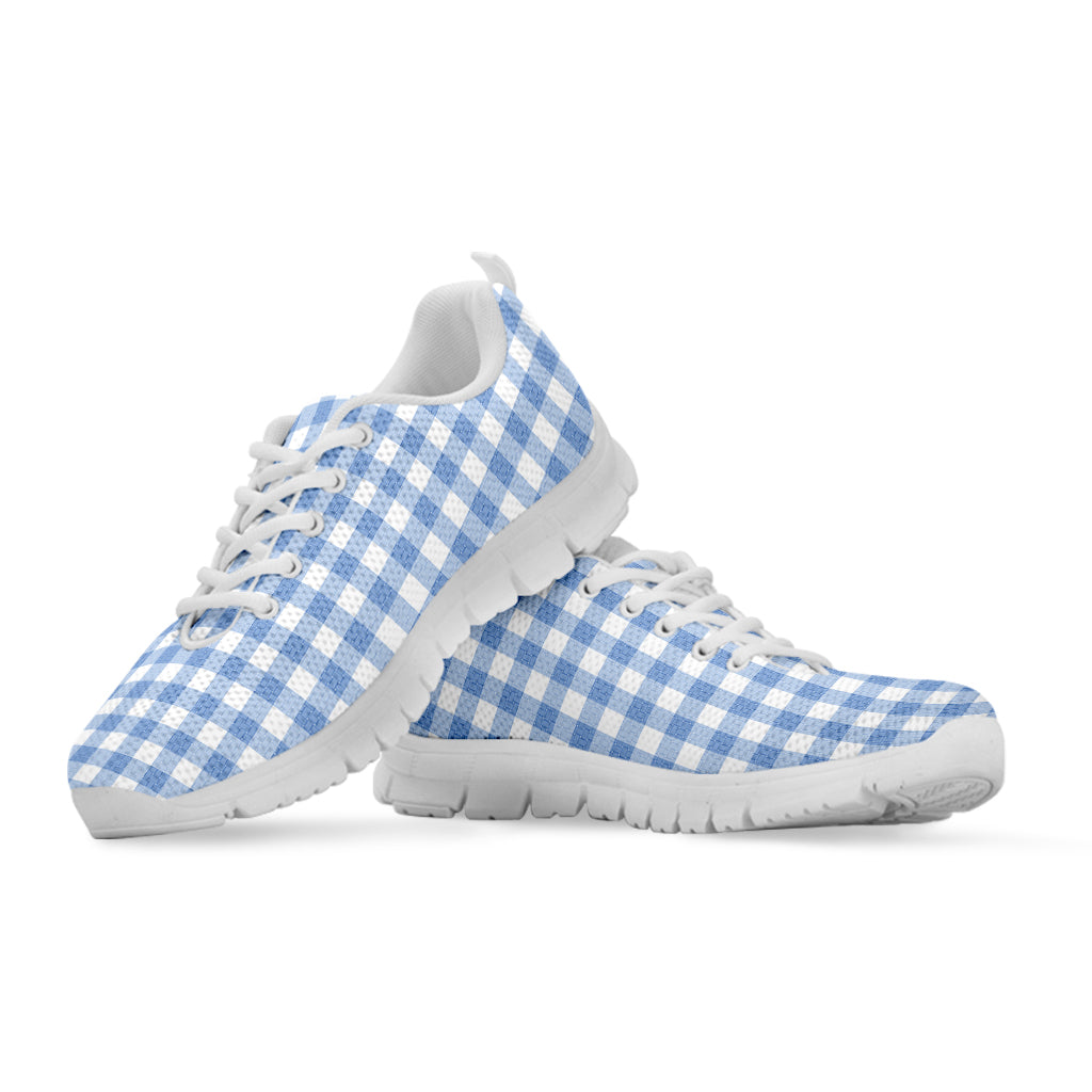 Cornflower Blue And White Gingham Print White Sneakers