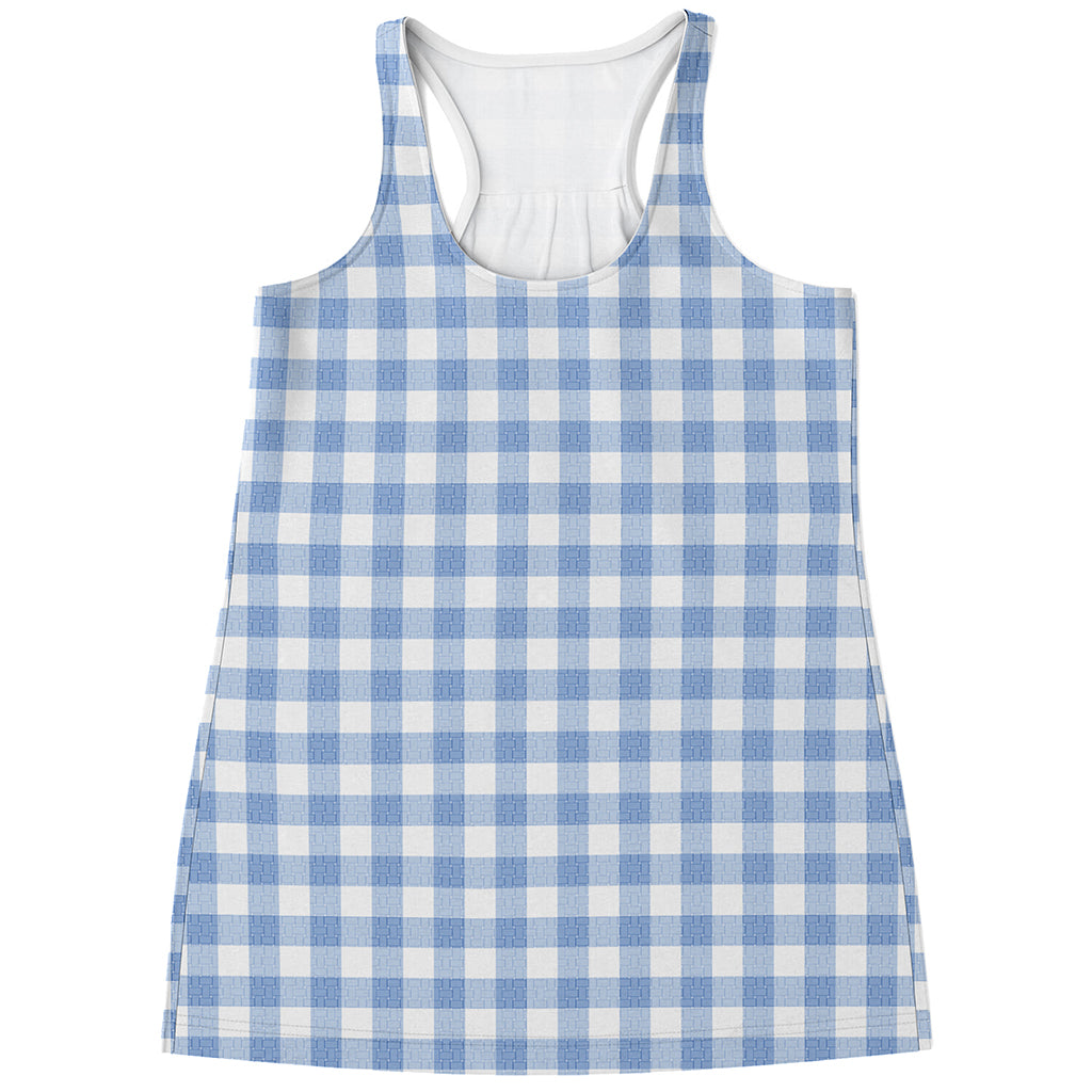 Cornflower Blue And White Gingham Print Women's Racerback Tank Top