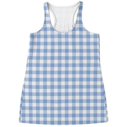Cornflower Blue And White Gingham Print Women's Racerback Tank Top