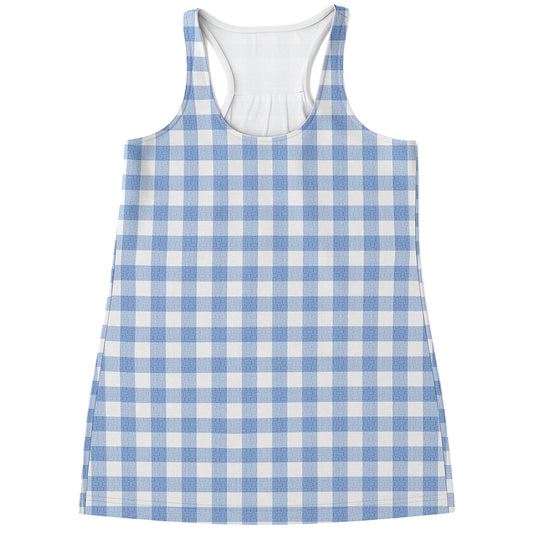 Cornflower Blue And White Gingham Print Women's Racerback Tank Top