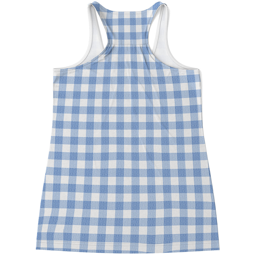 Cornflower Blue And White Gingham Print Women's Racerback Tank Top