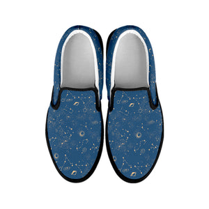 Cosmic Constellation Pattern Print Black Slip On Shoes