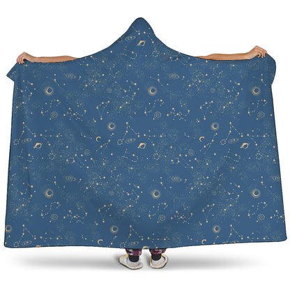 Cosmic Constellation Pattern Print Hooded Blanket
