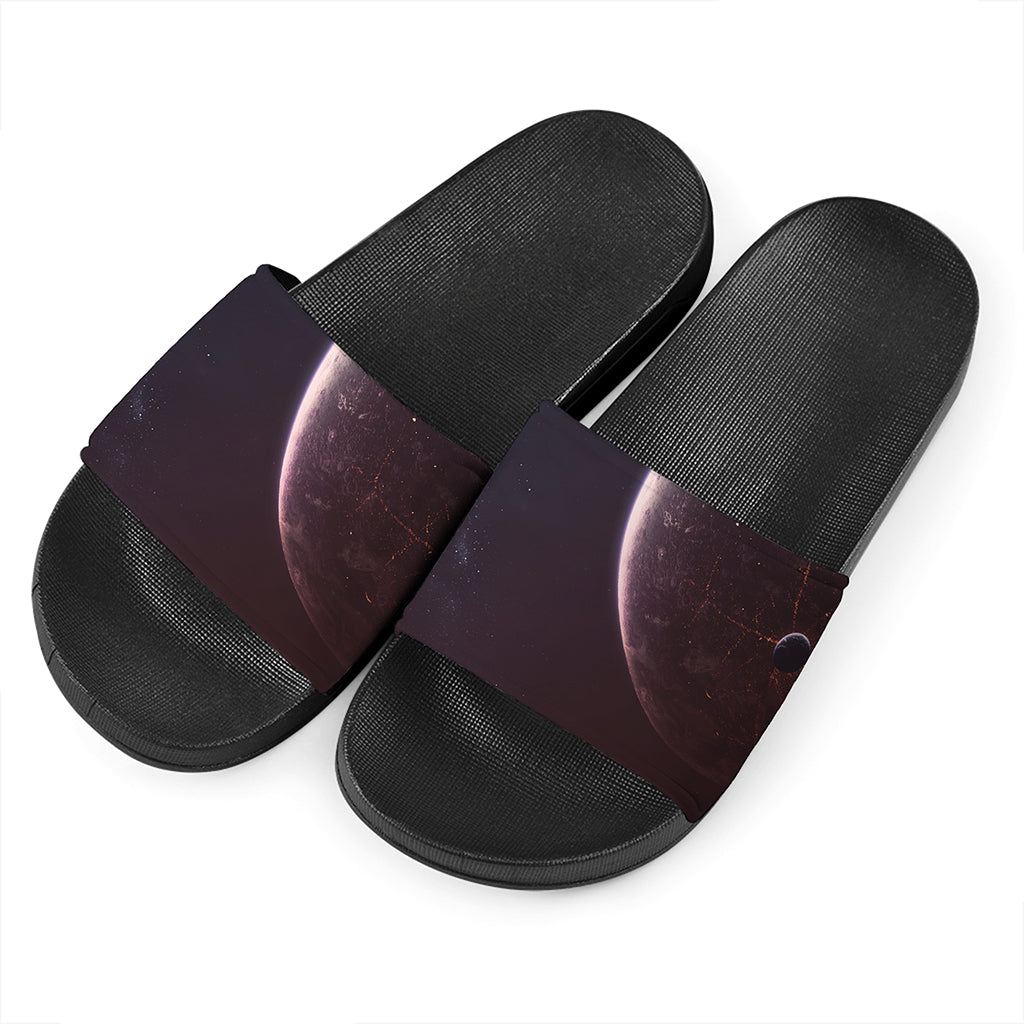 Cosmic Space Print Black Slide Sandals