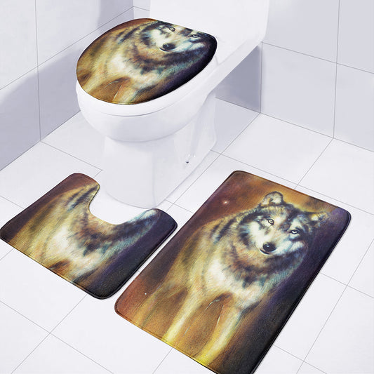 Cosmic Wolf Portrait Print 3 Piece Bath Mat Set
