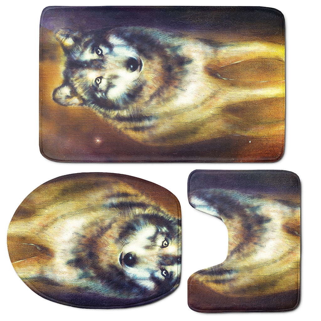 Cosmic Wolf Portrait Print 3 Piece Bath Mat Set