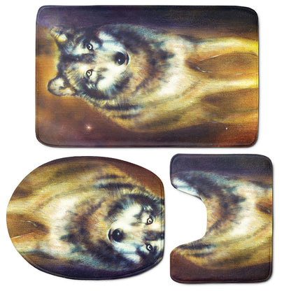 Cosmic Wolf Portrait Print 3 Piece Bath Mat Set
