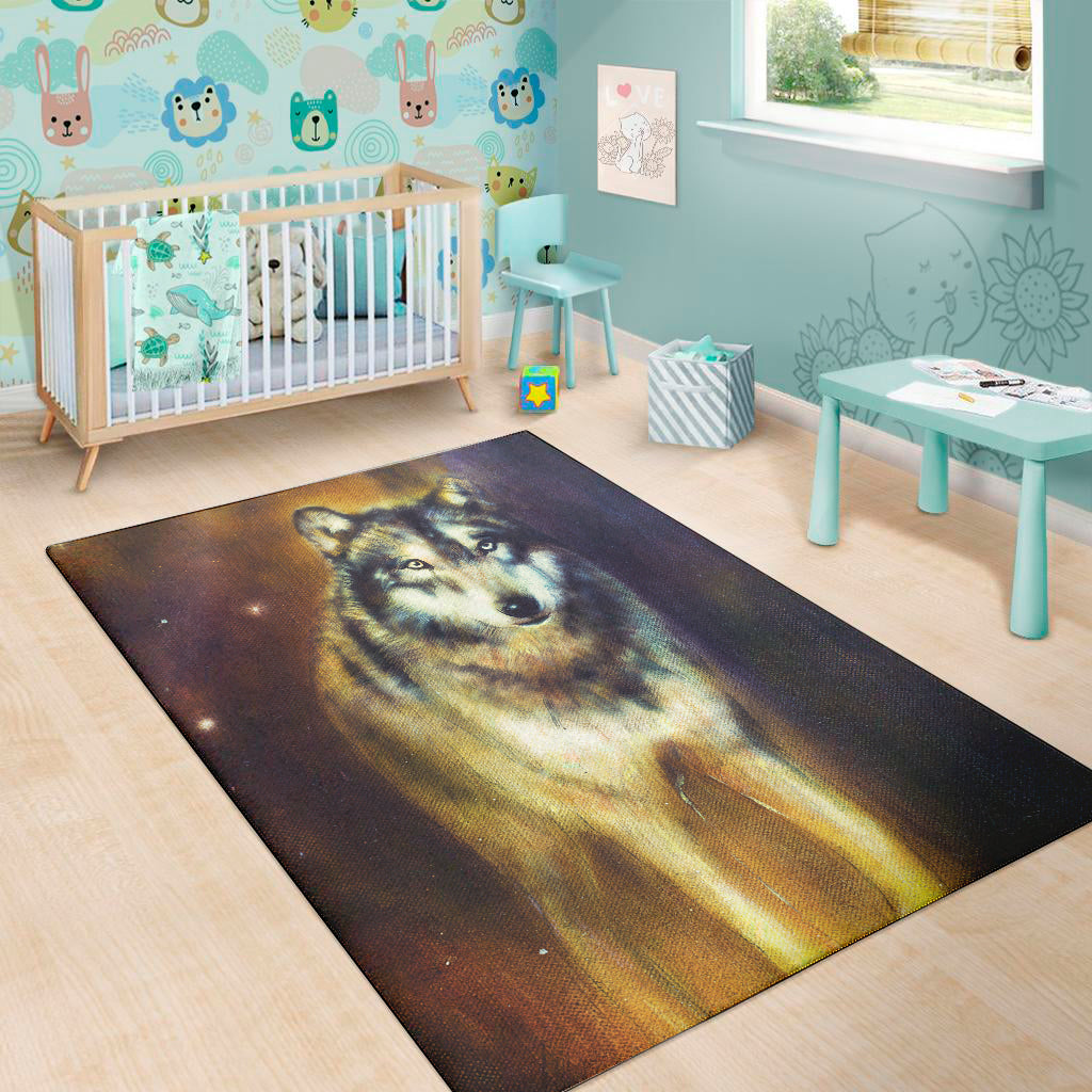 Cosmic Wolf Portrait Print Area Rug