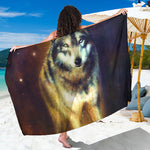 Cosmic Wolf Portrait Print Beach Sarong Wrap