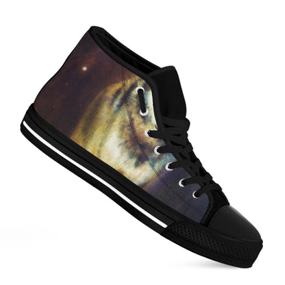 Cosmic Wolf Portrait Print Black High Top Shoes