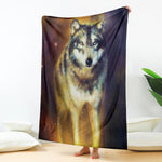 Cosmic Wolf Portrait Print Blanket