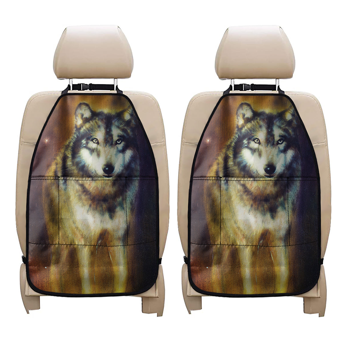 Cosmic Wolf Portrait Print Car Seat Organizers