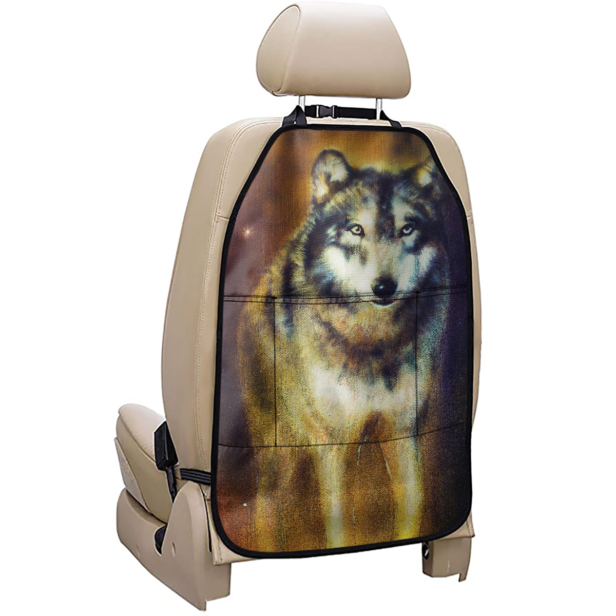 Cosmic Wolf Portrait Print Car Seat Organizers